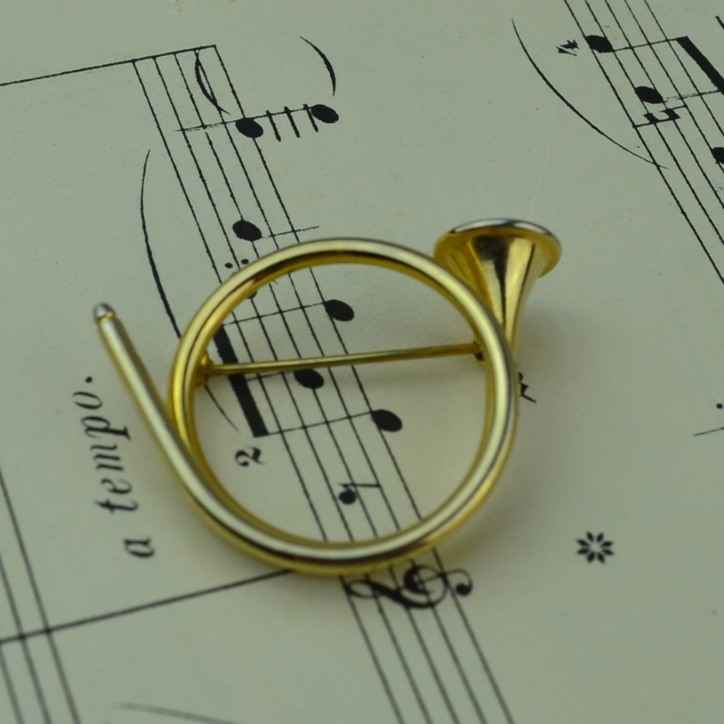 Vintage Gold Tone Horn Bugle Brooch